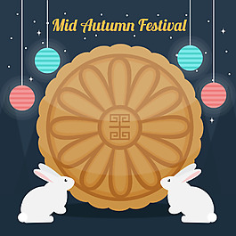 抽象玉兔月饼中秋元素