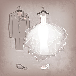 浪漫婚禮西服婚紗簡約矢量素材