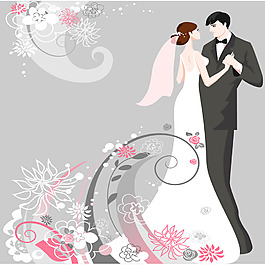 浪漫婚禮跳舞的新郎新娘矢量素材