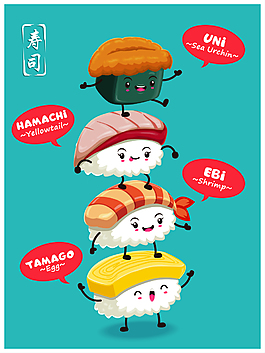 美味食物日本料理壽司卡通動(dòng)畫(huà)背景