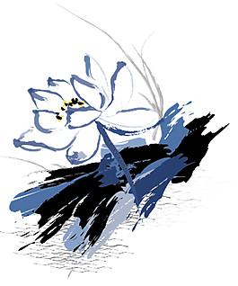 藍(lán)色水墨荷花圖案元素