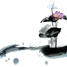 中國風(fēng)水墨荷花圖案元素