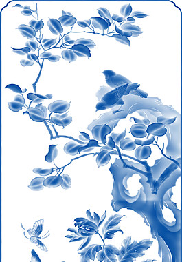 树枝花纹青花瓷背景素材图片