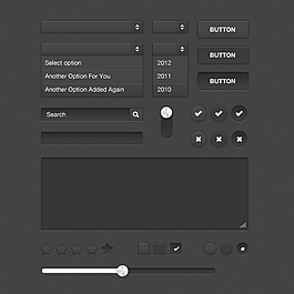 黑色网页下拉框菜单进度条勾选框按钮素材