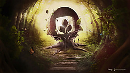 清新綠色樹枝淘寶全屏banner背景