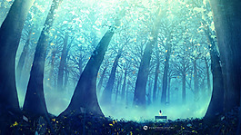 手绘蓝色大树淘宝全屏banner背景