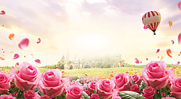 清新粉色花朵淘寶全屏banner背景