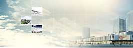 城市建筑云朵淘寶全屏banner背景