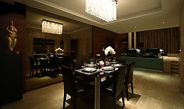 簡約風室內設計餐廳黑色餐桌椅效果圖源文件