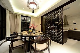 簡約風(fēng)室內(nèi)設(shè)計餐廳黑色餐桌效果圖