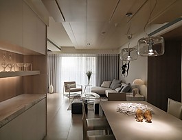 简约风室内设计餐厅浅色餐桌效果图