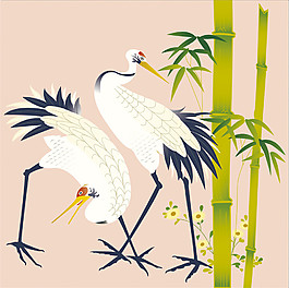 丹頂鶴竹子花紋背景圖
