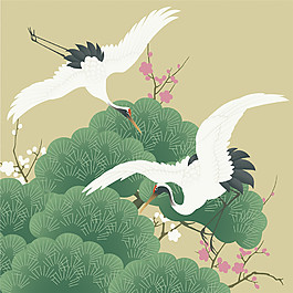 丹頂鶴樹枝花紋背景圖