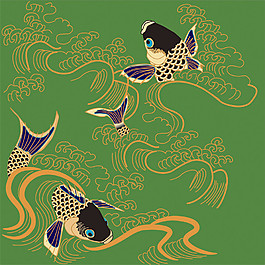 綠色卡通魚(yú)花紋背景圖