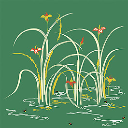 綠色水仙花花紋背景圖