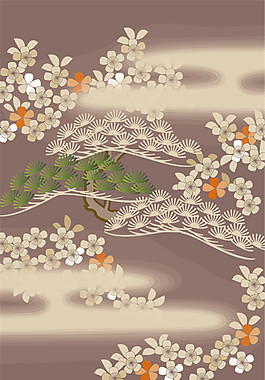 精美抽象花朵迎客松背景