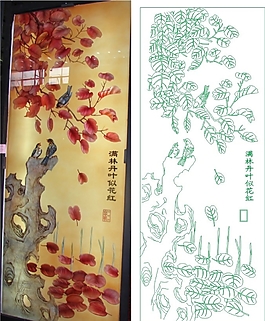 紅葉假山鳥電視背景墻效果圖