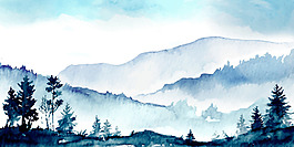 矢量水彩手繪潑墨風(fēng)景背景