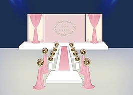 粉色簡約婚禮宴會廳效果圖