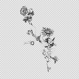 鲜花纹身水墨免抠png透明图层素材