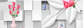 3D方塊白色花朵淘寶全屏banner背景