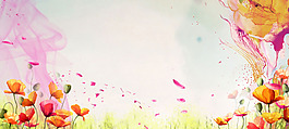 唯美紅色花朵淘寶全屏banner背景