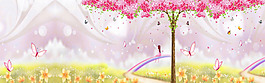手繪山脈大樹淘寶全屏banner背景