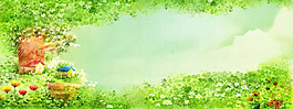 清新綠色植物淘寶全屏banner背景