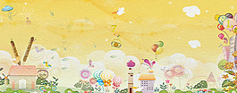 手繪花朵房屋淘寶全屏banner背景