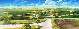 清新綠色田野淘寶全屏banner背景