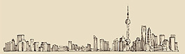 手繪建筑淘寶全屏banner背景素材