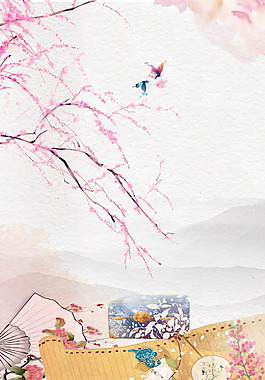 中國風(fēng)花枝折扇背景