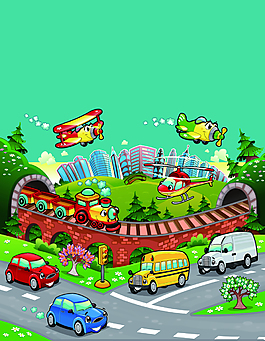 矢量卡通兒童交通工具背景素材