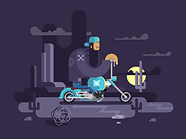 時尚現代的重型機車插畫