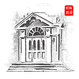 黑白手繪建筑插畫(huà)