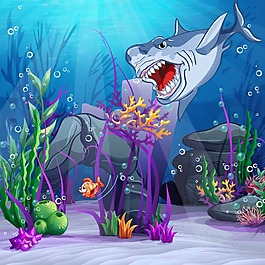 海底世界里的鯊魚插畫