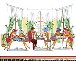 時尚餐廳場景插畫