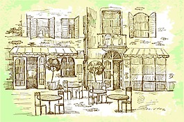 时尚手绘复古咖啡厅插画
