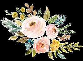 清新树叶手绘鲜花素材