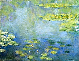 池塘里漂浮的蓮葉油畫