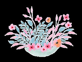 水彩花盆裝飾素材