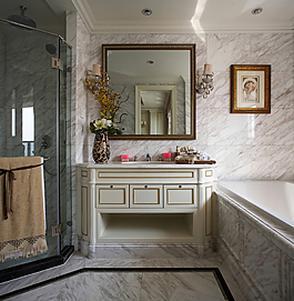 時尚簡歐風格浴室白色柜子美妝鏡裝修效果圖