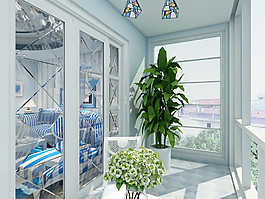 地中海家裝客廳陽臺綠化設計效果圖