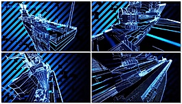 震撼蓝色军舰立体模型动态视频素材
