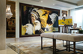 歐式時(shí)尚輕奢客廳背景墻裝修效果圖