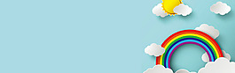 蓝色手绘阳光彩虹淘宝banner背景
