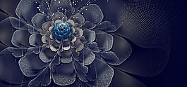 黑色透明大氣花朵淘寶banner背景