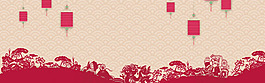 紅色喜慶剪紙燈籠淘寶banner背景