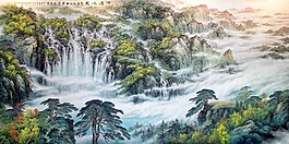 彩色彩繪綠色樹葉山水畫裝飾畫