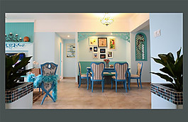 地中海風(fēng)格餐廳餐桌裝修效果圖